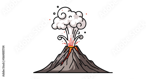 Illustration of a volcanic eruption demonstrating explosive activity with ash and smoke billowing from the crater