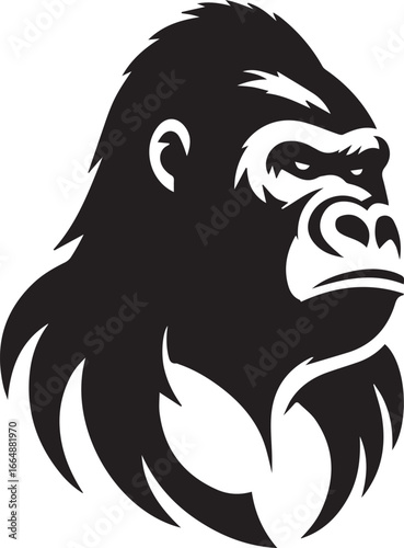 Gorilla Family Silhouette Vector – Black and White Wildlife Illustration of Parent and Baby Apes