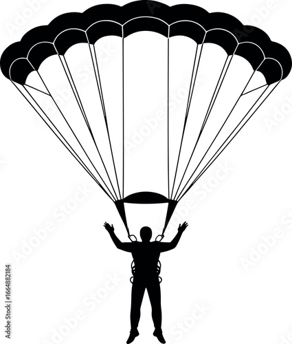 Parachutist Silhouette with Parachute Descending Safely in the Sky Extreme Sport Adventure Thrill Seeking and Adrenaline Rush Fun Landing
