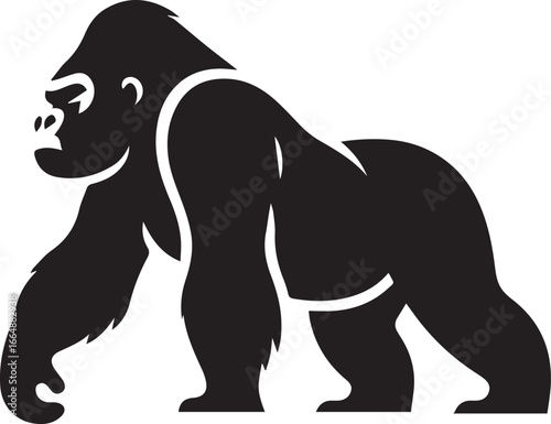 Gorilla Family Silhouette Vector – Black and White Wildlife Illustration of Parent and Baby Apes