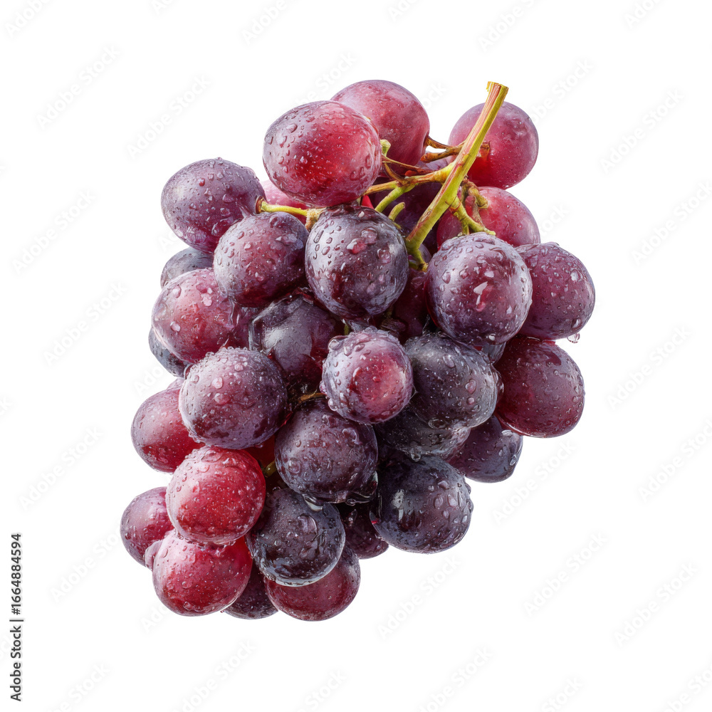 Fototapeta premium Fresh red grapes with water droplets, showcasing their juicy texture and vibrant color, perfect for healthy snacking or adding to fruit salads