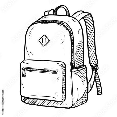 Sketch vector illustration of a backpack with multiple pockets and adjustable straps  