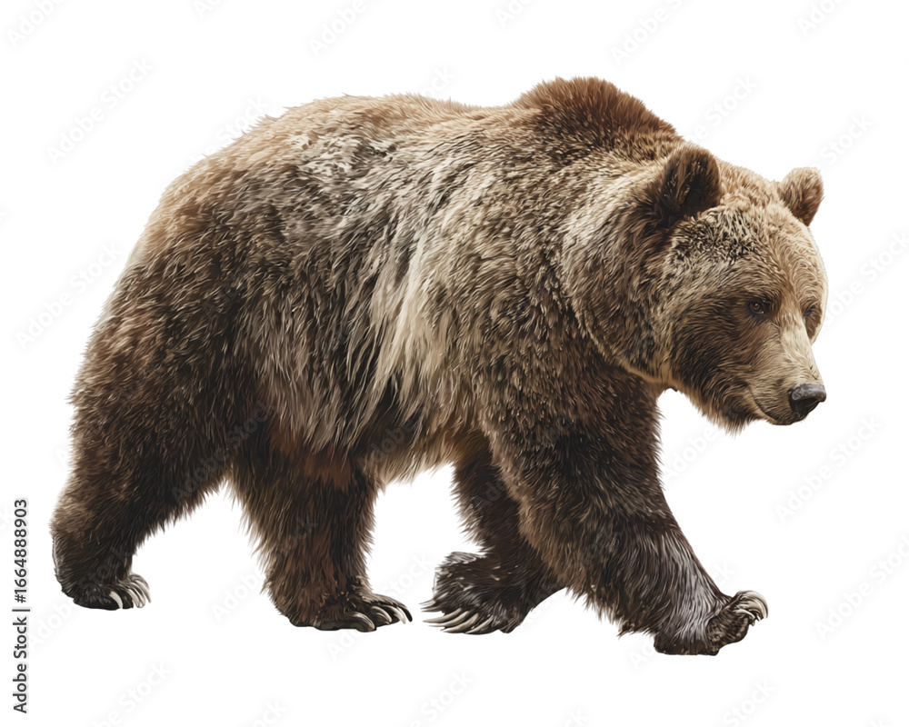 Fototapeta premium Grizzly bear walking forward transparent background PNG