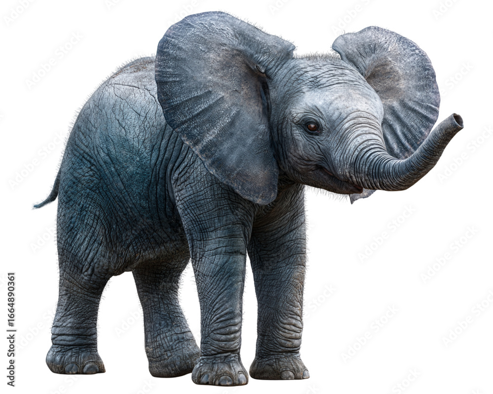 Fototapeta premium Baby elephant walking forward isolated white background PNG