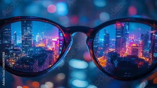 Cityscape Reflection in Glasses.