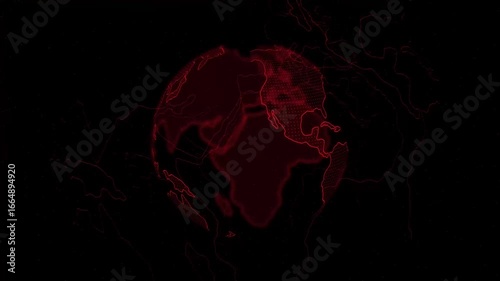 3d world animate social future technology background Concept. Digital red earth rotating, Business scientific global network, animation digital grid data communication. 