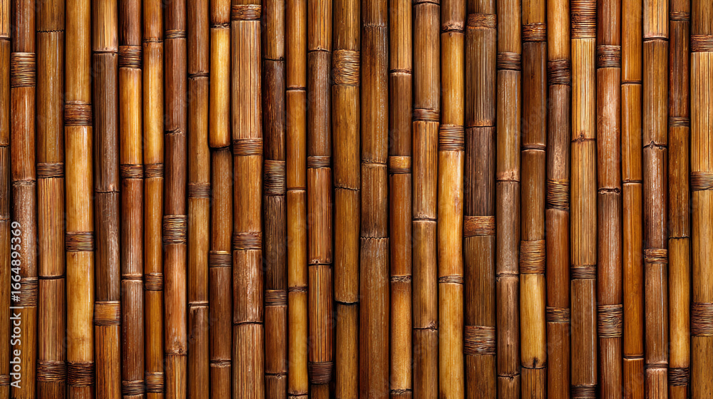 Fototapeta premium Close up view of a bamboo wall showing the natural texture and color variations of the wood