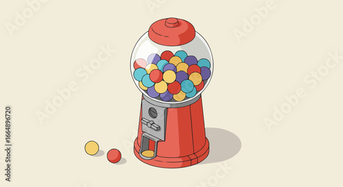 Classic gum machine, on off-white background, graphic element for childhood theme