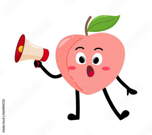 Cute Hand Drawn Peach Speaking Using Megaphone Bravely