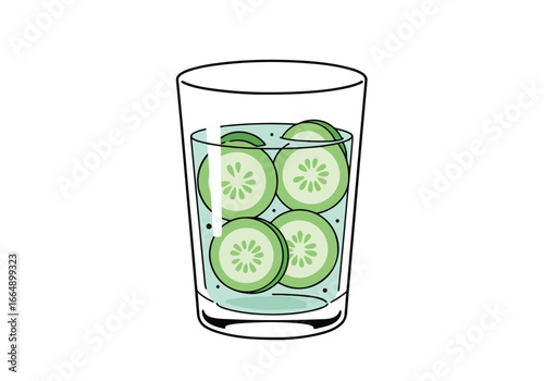 Refreshing cucumber slices infused in water, set on an isolated background