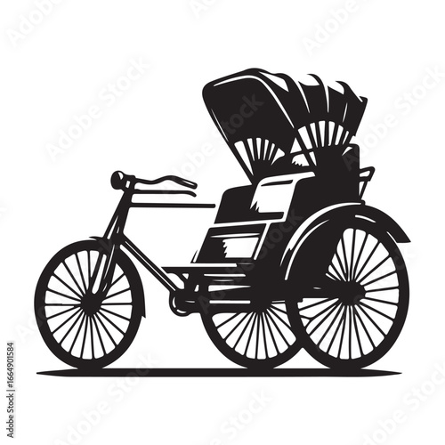 Vintage Bicycle Rickshaw Vector Icon