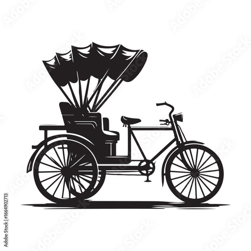 Vintage Bicycle Rickshaw Vector Icon