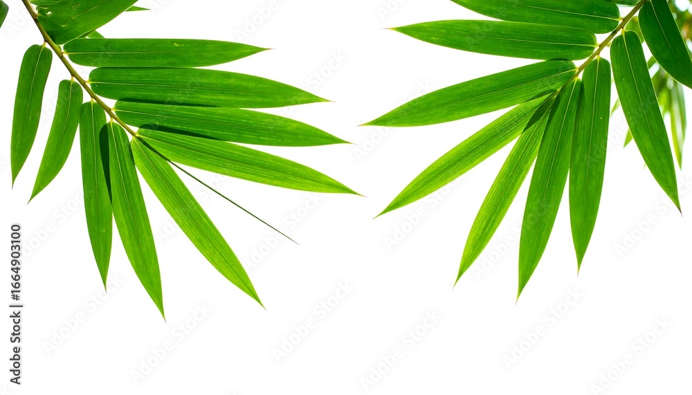 Obraz premium Fresh green bamboo leaves against white