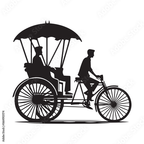 Vintage Bicycle Rickshaw Vector Icon