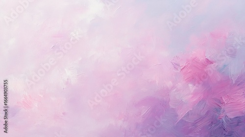 A soft, abstract painting featuring gentle shades of pink and purple, evoking a serene and dreamy atmosphere.