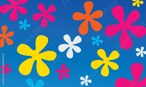 Bilde på lerret Background of flowers and sky with flower shaped clouds