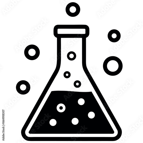 Science experiment lab icon with bubbles coming out representing research and chemical reactions for scientific purposes and innovation