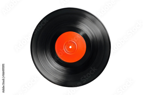 Close-up of a black vinyl record with an orange label (1)