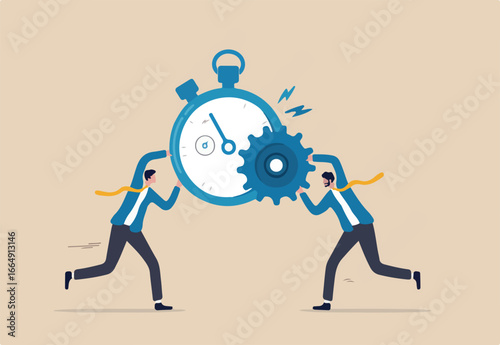 Efficiency or productivity, manage resources and time to optimize best work result, increase performance with effective process, businessman combine clock timer and gear cogwheel for best efficiency.