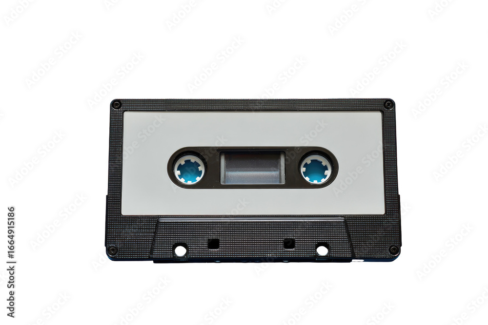 Obraz premium A vintage cassette tape, black and white, on a black background
