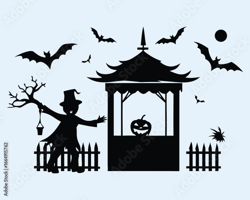 Halloween Silhouette with Haunted House and Witch gazebo