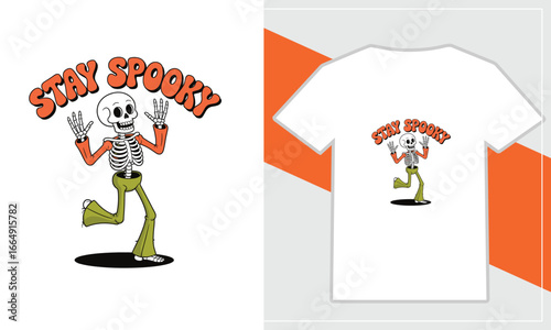 Retro skeleton dancing with easy spooky text