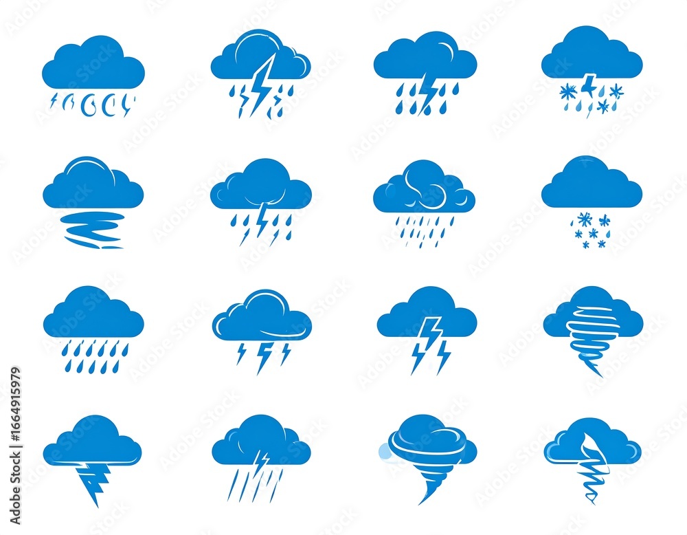 Obraz premium Blue weather icons, various types