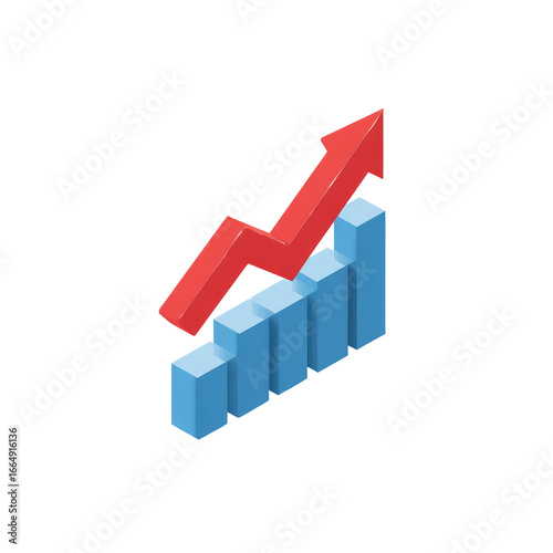 Free Download 3D bar graph with a rising red arrow.  Graphical representation of growth - GFXLoad
