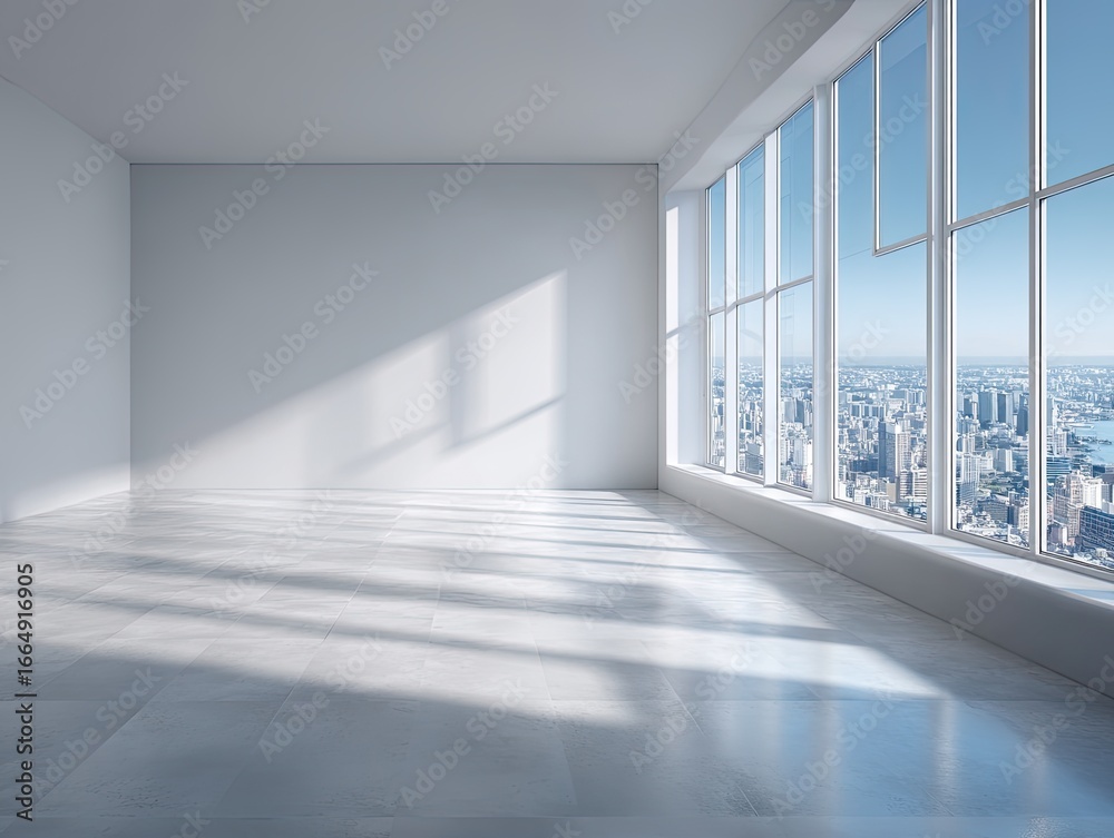 Fototapeta premium Empty modern room with city view