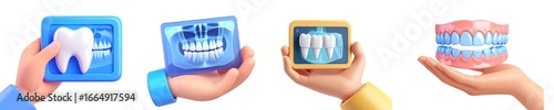 Wallpaper Mural 3D illustration of hands holding dental model tooth x ray dental implant and dentures representing oral health dental care and modern dentistry in clean professional style Torontodigital.ca