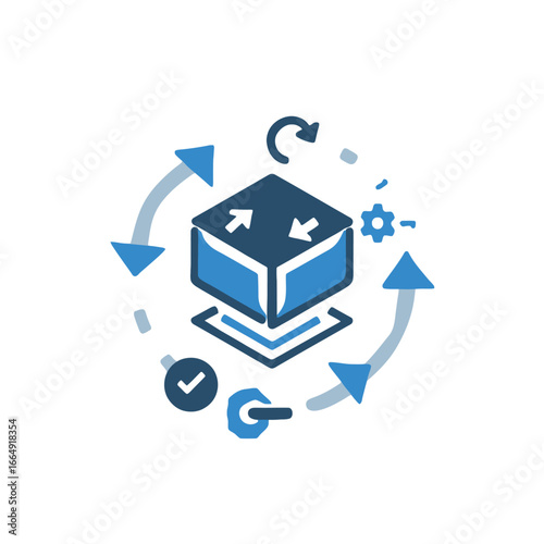 Abstract vector icon representing a scalable system, workflow automation, and the continuous integration or deployment process in technology
