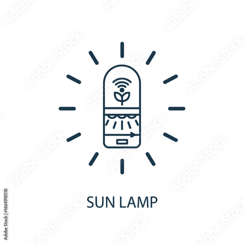 Linear icon of a smart plant incubator with an integrated grow light. Symbol for innovative home gardening and agricultural technology
