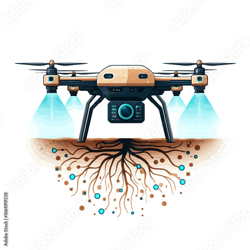 Futuristic agricultural drone using artificial intelligence for soil analysis and precision root system monitoring