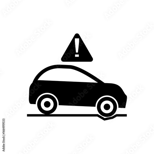 Pothole warning icon with a car isolated on white background