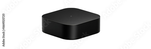 A black, square, solid-shaped device