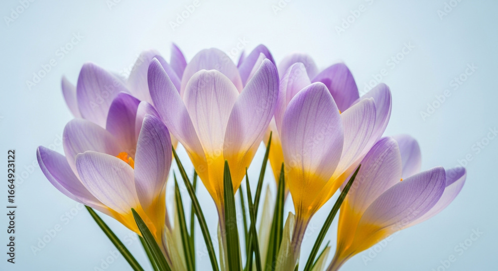 Naklejka premium Closeup of a vibrant crocus flower with delicate petals, symbolizing spring, new beginnings, and the beauty of natures floral display