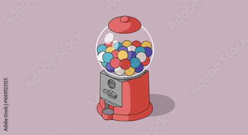 Red gumball machine, isolated on a purple background, graphic resources, clip-art