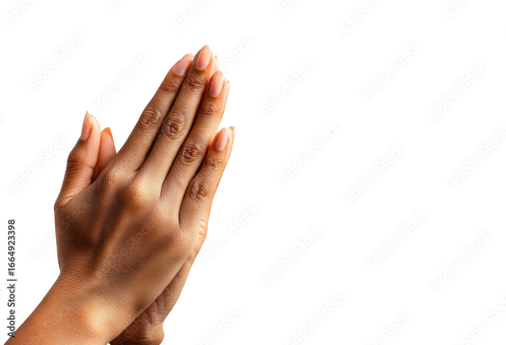Fototapeta premium Hands clasped in prayer, a dark background