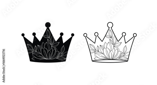 Crown Solid and Outline with Floral Pattern Silhouette