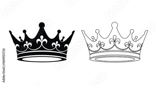 Crown Solid and Outline with Ornamental Pattern Silhouette