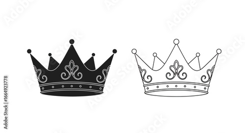Crown Solid and Outline with Ornamental Pattern Silhouette