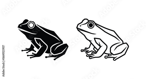 Two Frog Solid and Outline Silhouette