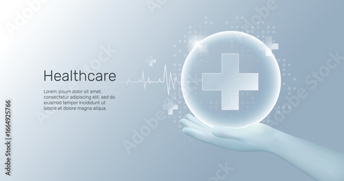 Hand holding icon for the healthcare medical icon. Health insurance health concept. Business for hospital. Medical network connection. vector