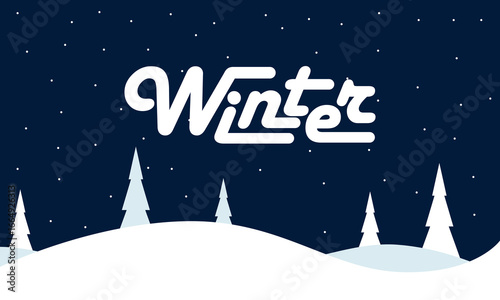 Happy Winter background. Hello Winter season. Cartoon Vector illustration Template for Poster, Banner, Greeting, Card, Flyer, Cover, Sale, Promotion. Snowfall, Snowy weather. welcome winter design.
