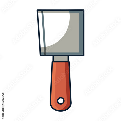 Orange handled putty knife tool with grey blade and shadow on white background vector