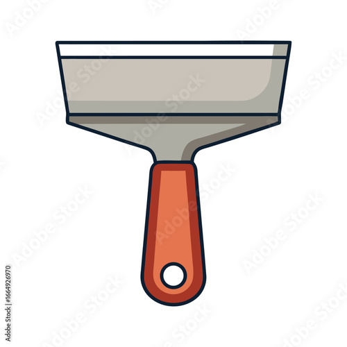 Flat design putty knife with orange handle on white background tool construction