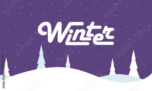 Happy Winter background. Hello Winter season. Cartoon Vector illustration Template for Poster, Banner, Greeting, Card, Flyer, Cover, Sale, Promotion. Snowfall, Snowy weather. welcome winter design.