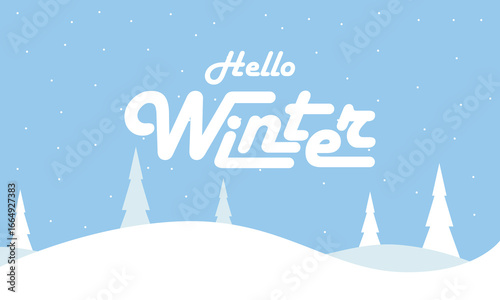 Happy Winter background. Hello Winter season. Cartoon Vector illustration Template for Poster, Banner, Greeting, Card, Flyer, Cover, Sale, Promotion. Snowfall, Snowy weather. welcome winter design.