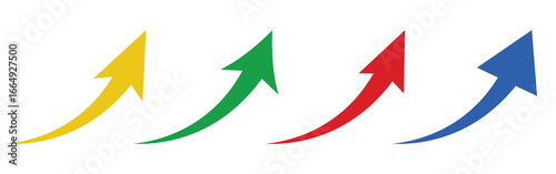 Curve arrow upward growth concept vector set in red blue yellow green