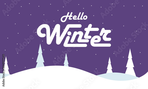 Happy Winter background. Hello Winter season. Cartoon Vector illustration Template for Poster, Banner, Greeting, Card, Flyer, Cover, Sale, Promotion. Snowfall, Snowy weather. welcome winter design.